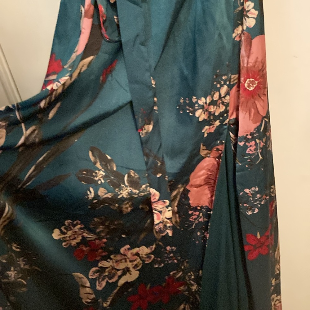 NWT Lulus Still the One Emerald Green Floral Print Satin Maxi Dress| Sz S - Picture 4 of 13